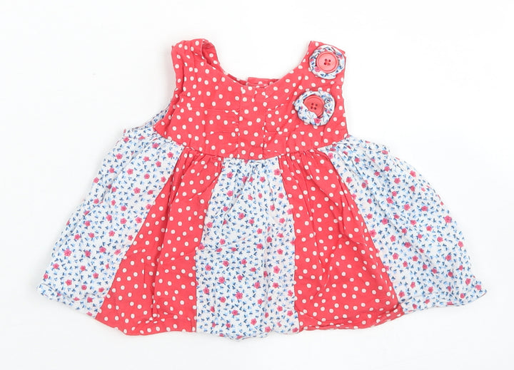 George Girls Red Floral Cotton Basic Tank Size 9-12 Months Round Neck Button