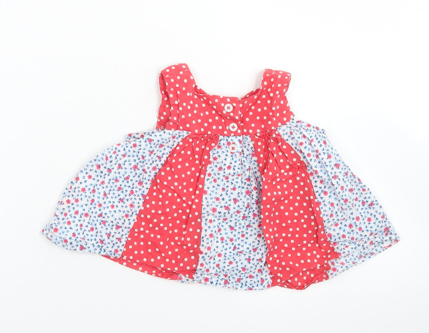 George Girls Red Floral Cotton Basic Tank Size 9-12 Months Round Neck Button