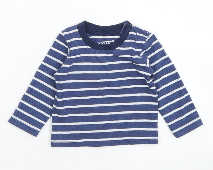Early Days Boys Blue Striped Cotton Basic T-Shirt Size 0-3 Months Crew Neck Snap