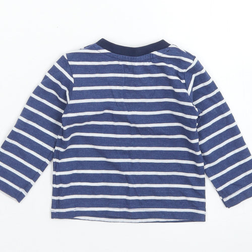 Early Days Boys Blue Striped Cotton Basic T-Shirt Size 0-3 Months Crew Neck Snap