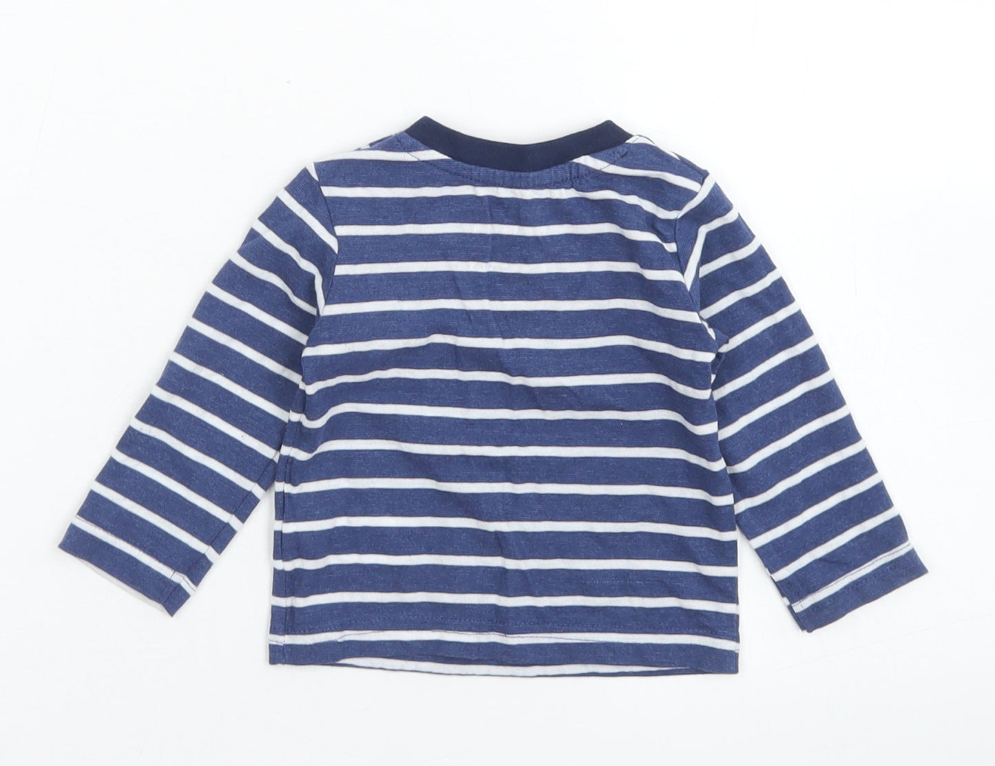 Early Days Boys Blue Striped Cotton Basic T-Shirt Size 0-3 Months Crew Neck Snap