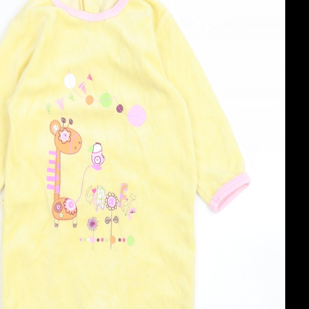 Preworn Girls Yellow  Cotton Babygrow One-Piece Size 9-12 Months  Snap - Giraffe