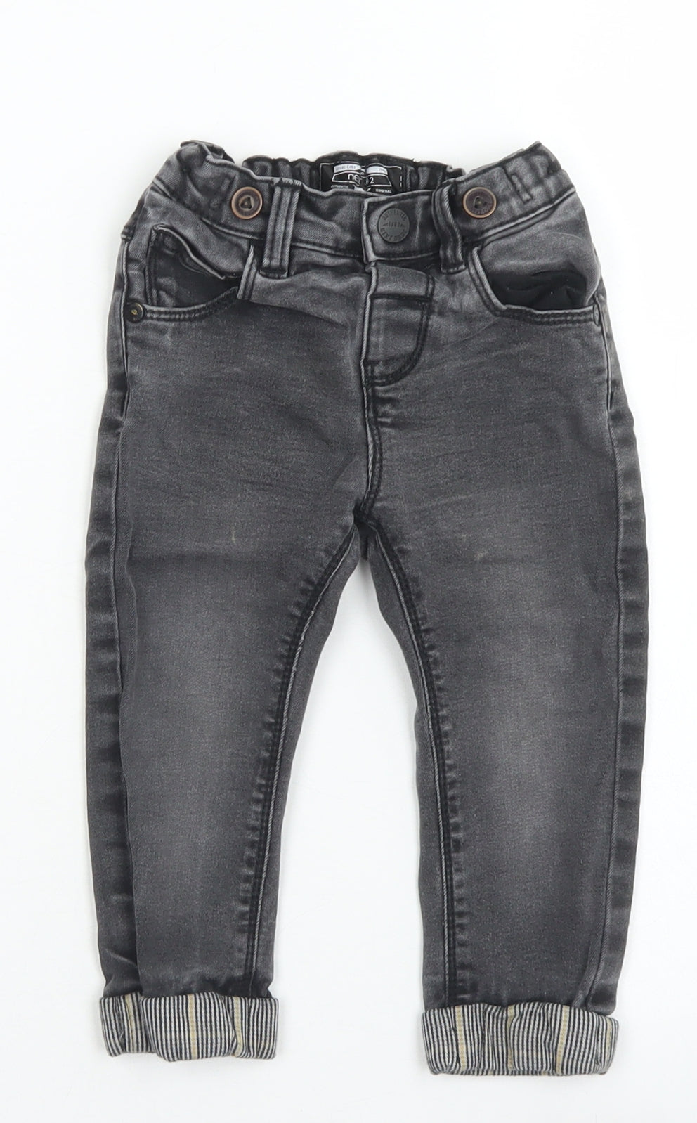 NEXT Boys Grey  Cotton Capri Jeans Size 12-18 Months  Snap