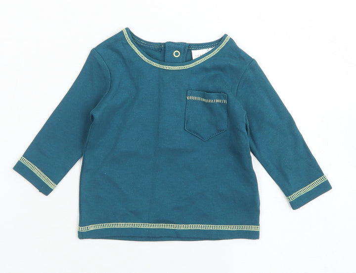 NEXT Boys Green Cotton Basic T-Shirt Size 0-3 Months Crew Neck Snap