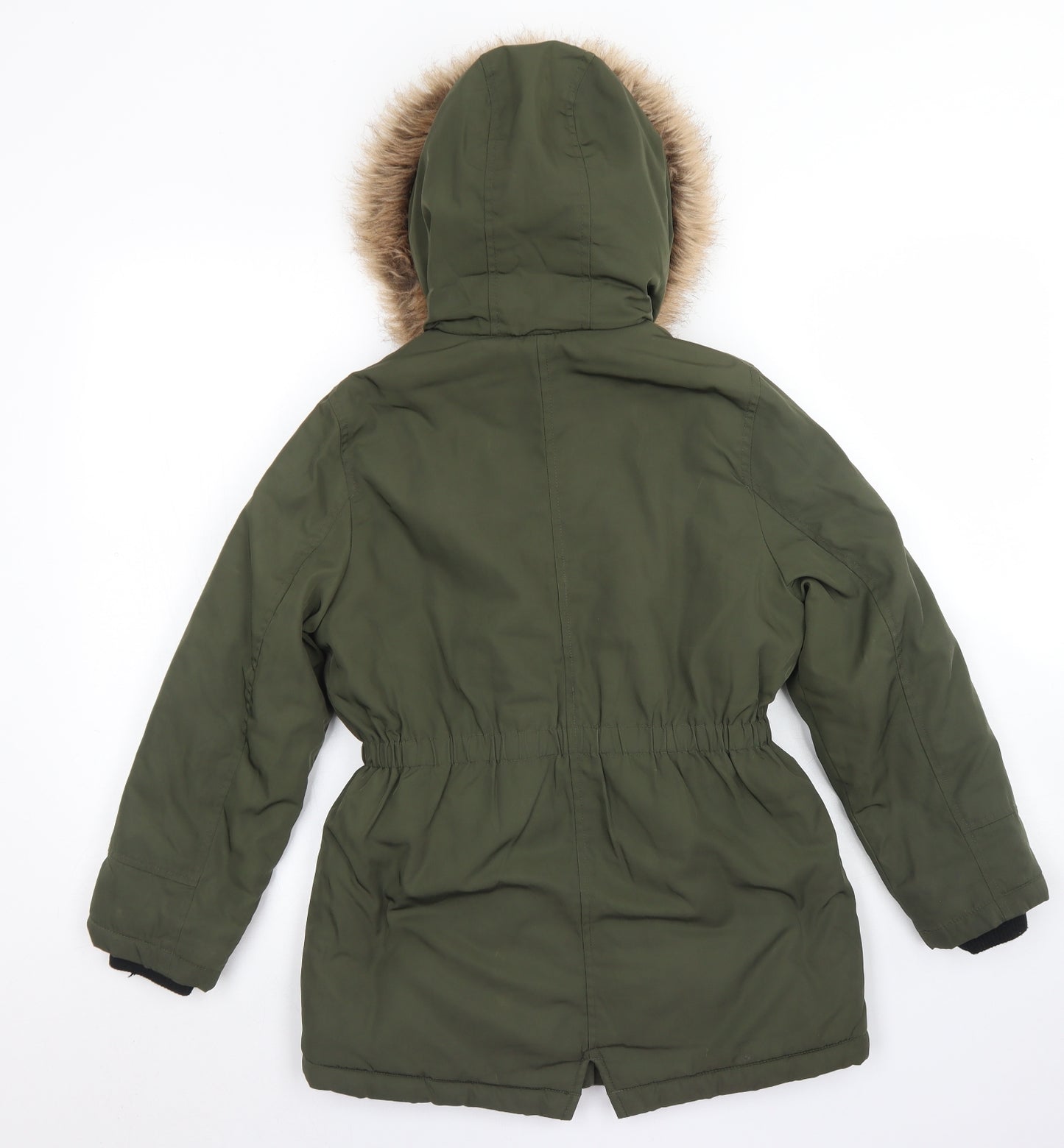 George Girls Green   Parka Coat Size 9-10 Years  Zip - Fleece Lined