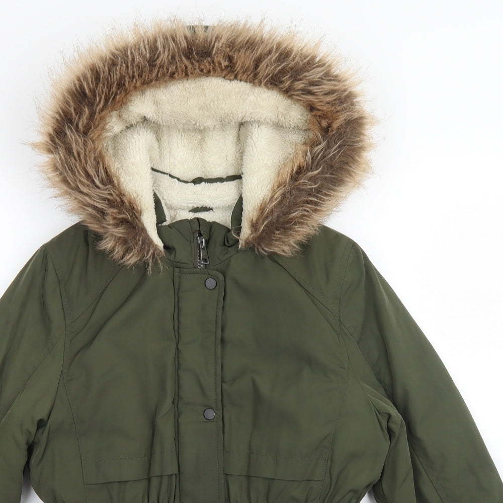 George Girls Green   Parka Coat Size 9-10 Years  Zip - Fleece Lined