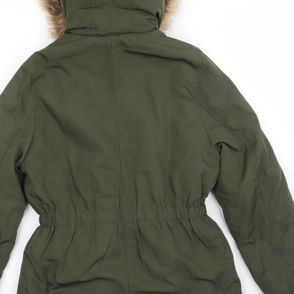 George Girls Green   Parka Coat Size 9-10 Years  Zip - Fleece Lined