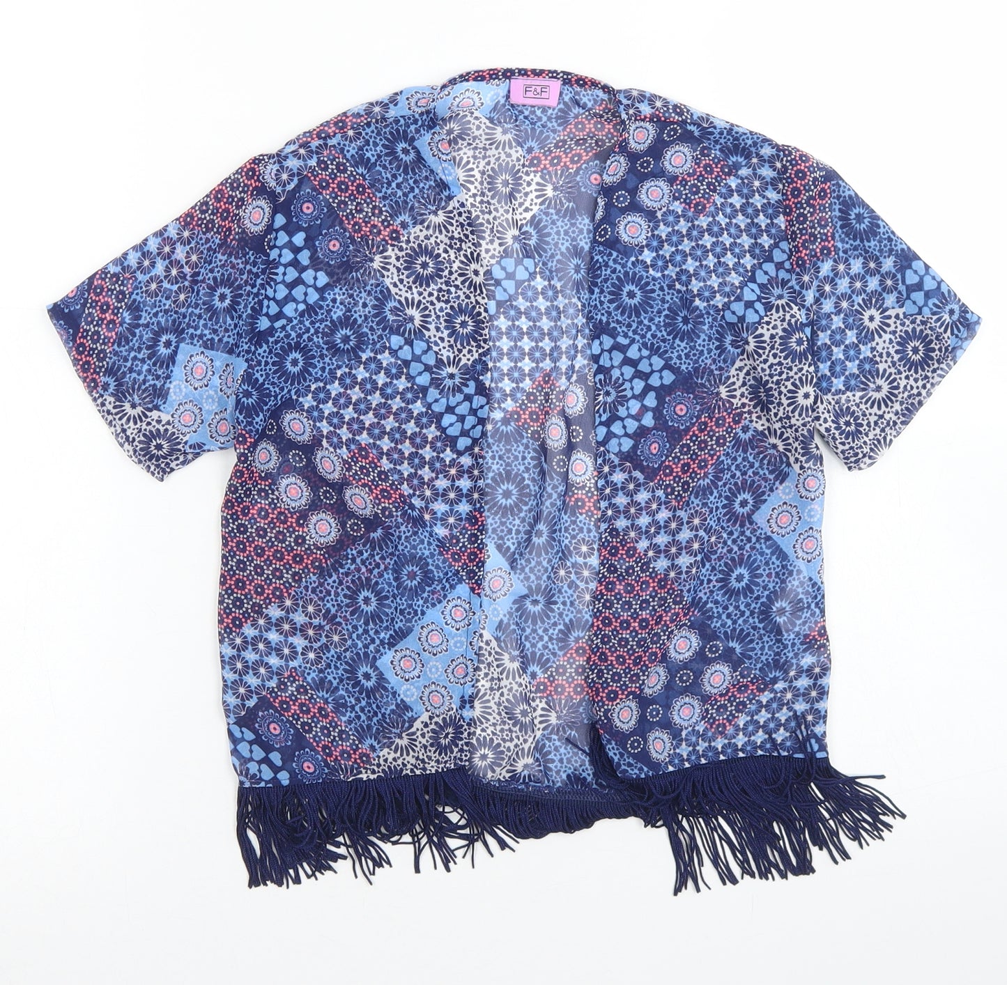 F&F Girls Blue Floral Polyester Kimono Blouse Size 5-6 Years Round Neck