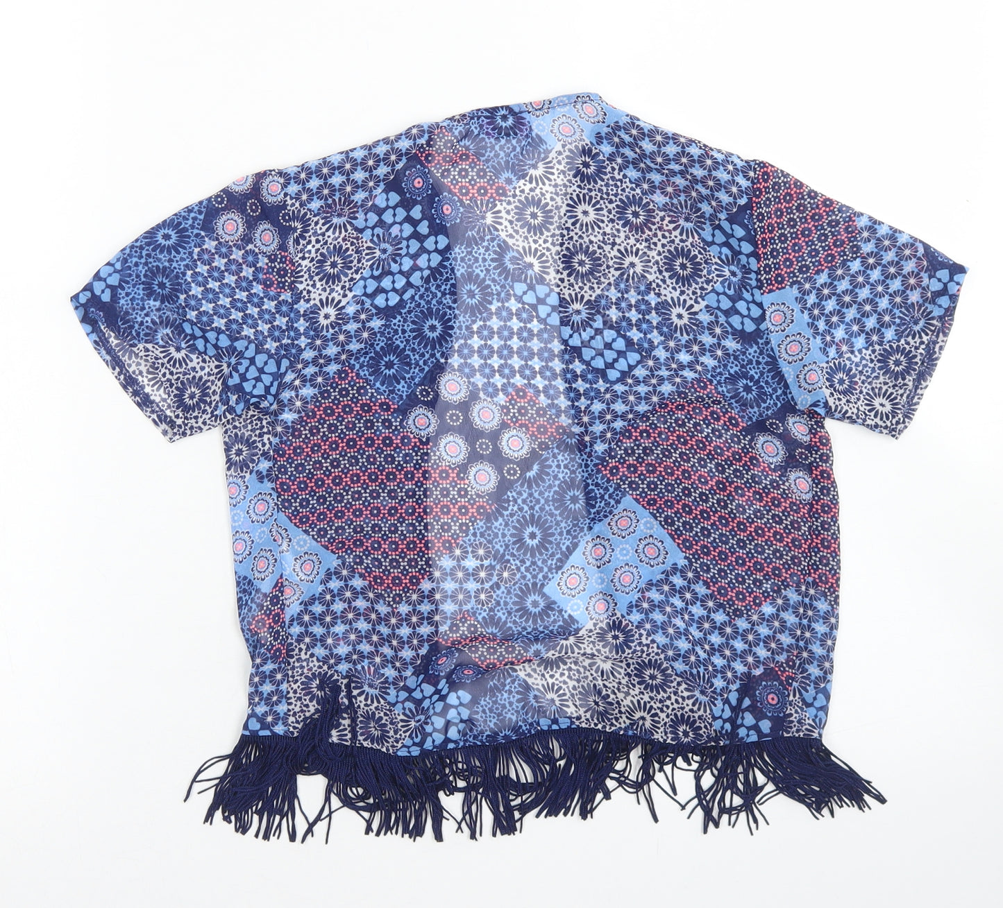 F&F Girls Blue Floral Polyester Kimono Blouse Size 5-6 Years Round Neck