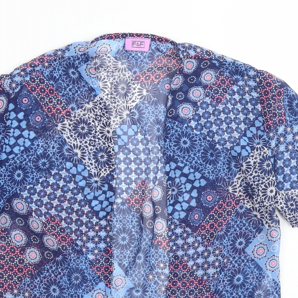 F&F Girls Blue Floral Polyester Kimono Blouse Size 5-6 Years Round Neck
