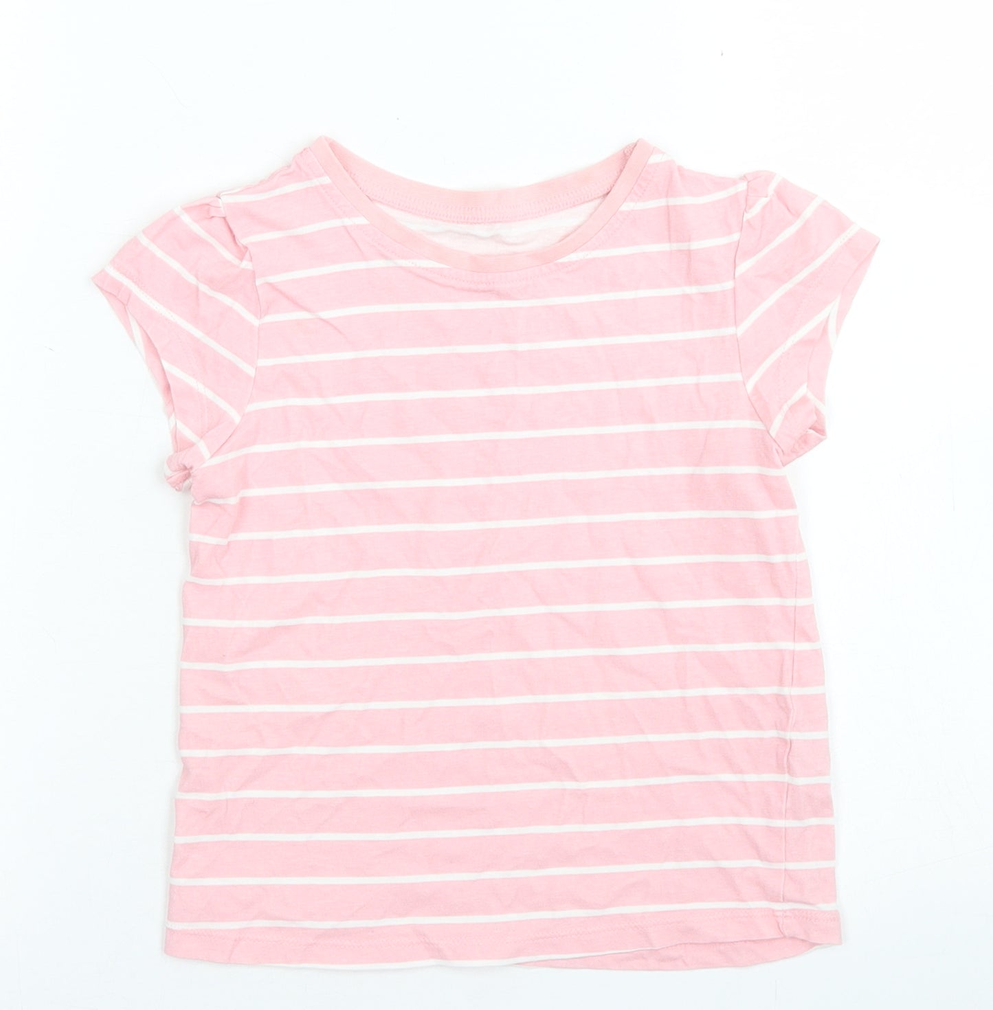 George Girls Pink Striped Cotton Basic Blouse Size 4-5 Years Crew Neck