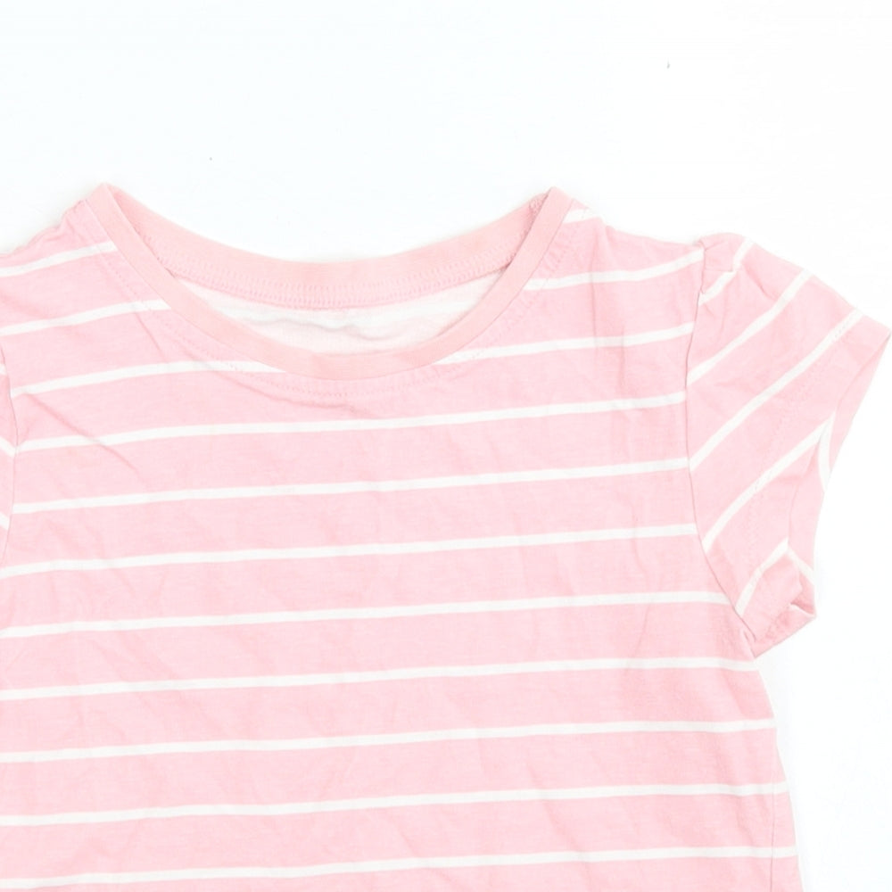 George Girls Pink Striped Cotton Basic Blouse Size 4-5 Years Crew Neck