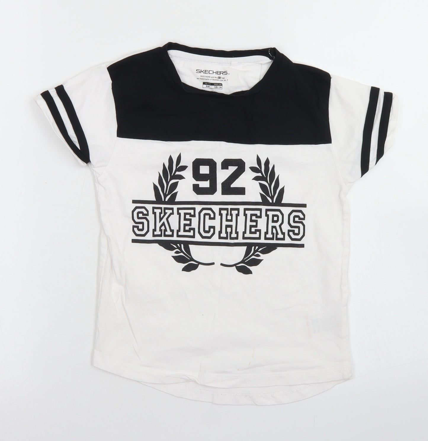 Skechers Girls White  Cotton Basic T-Shirt Size 8-9 Years Crew Neck