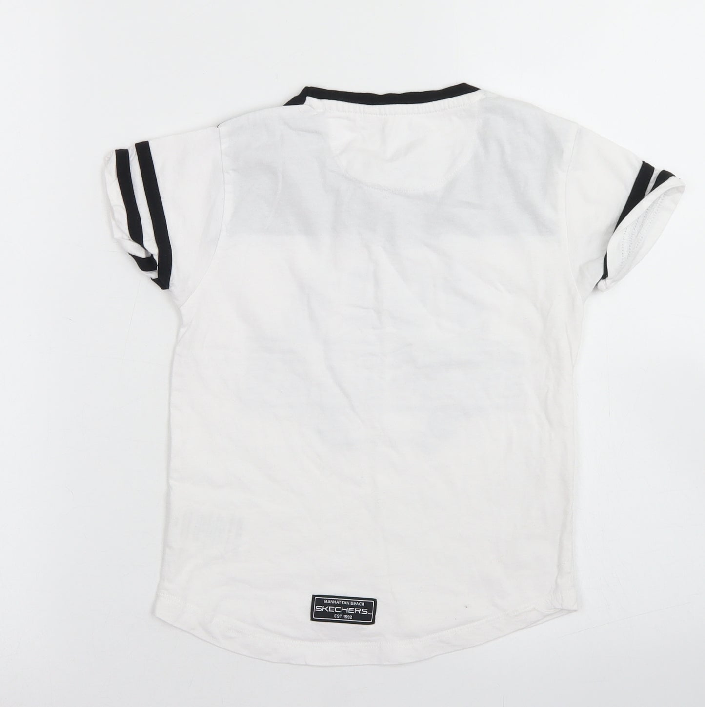 Skechers Girls White  Cotton Basic T-Shirt Size 8-9 Years Crew Neck