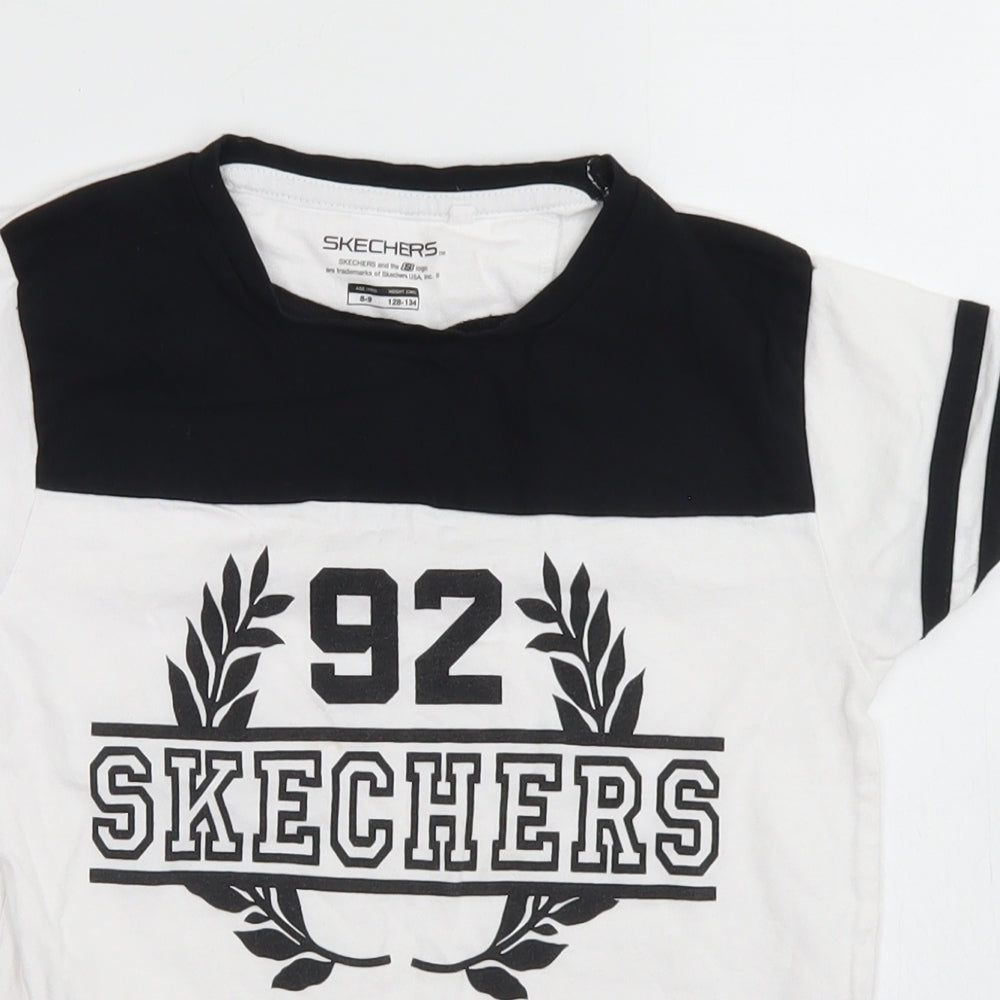 Skechers Girls White  Cotton Basic T-Shirt Size 8-9 Years Crew Neck