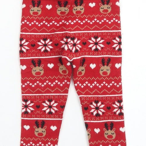Primark Girls Red Fair Isle Viscose Capri Leggings Size 9 Months