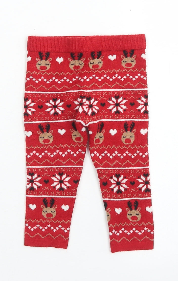 Primark Girls Red Fair Isle Viscose Capri Leggings Size 9 Months
