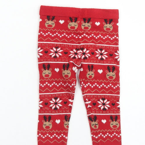 Primark Girls Red Fair Isle Viscose Capri Leggings Size 9 Months