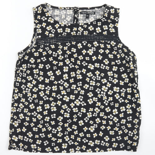 Next  Womens Black Floral Linen Basic Blouse Size 10 Round Neck