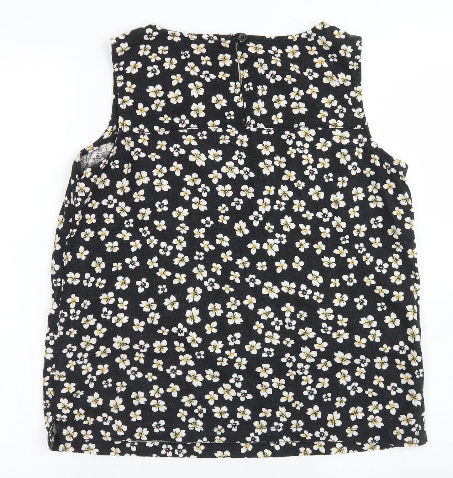 Next  Womens Black Floral Linen Basic Blouse Size 10 Round Neck