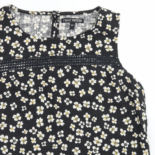 Next  Womens Black Floral Linen Basic Blouse Size 10 Round Neck