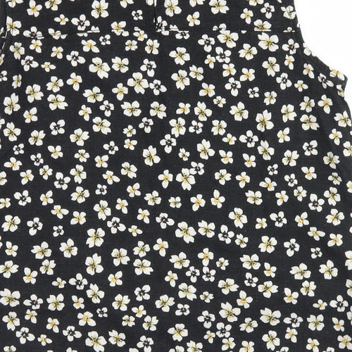 Next  Womens Black Floral Linen Basic Blouse Size 10 Round Neck