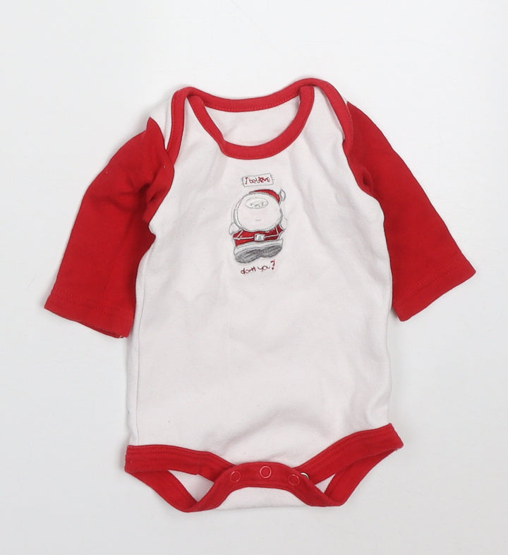 Matalan Baby Red Colourblock Cotton Babygrow One-Piece Size Newborn Button - Santa I Believe Don't You