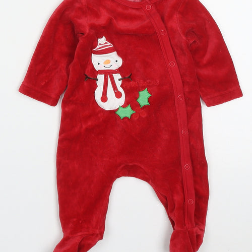 Blue Zoo Baby Red Solid Cotton Cami One Piece Size 0-3 Months  Button - Snowman
