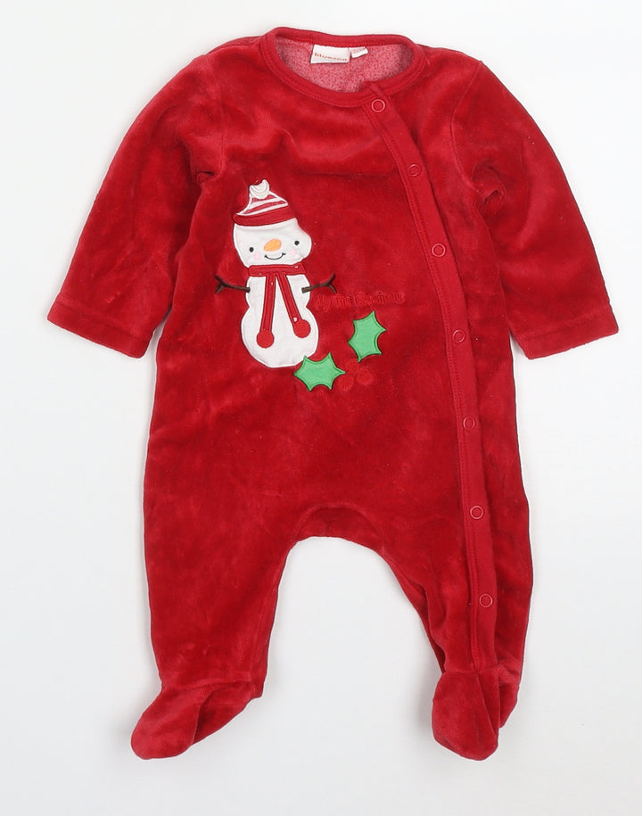 Blue Zoo Baby Red Solid Cotton Cami One Piece Size 0-3 Months Button - Snowman