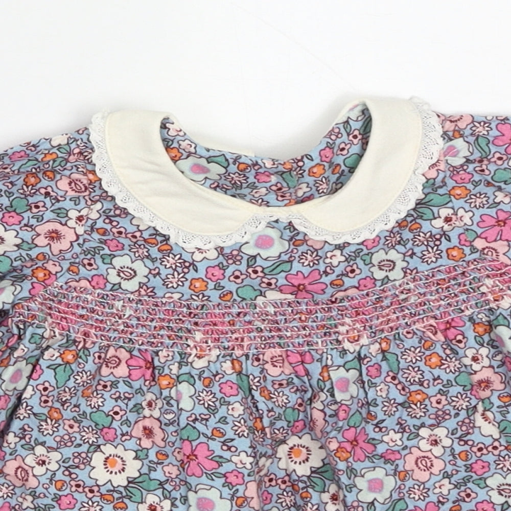 Marks and Spencer Girls Multicoloured Floral Cotton A-Line  Size 0-3 Months  Collared Pullover