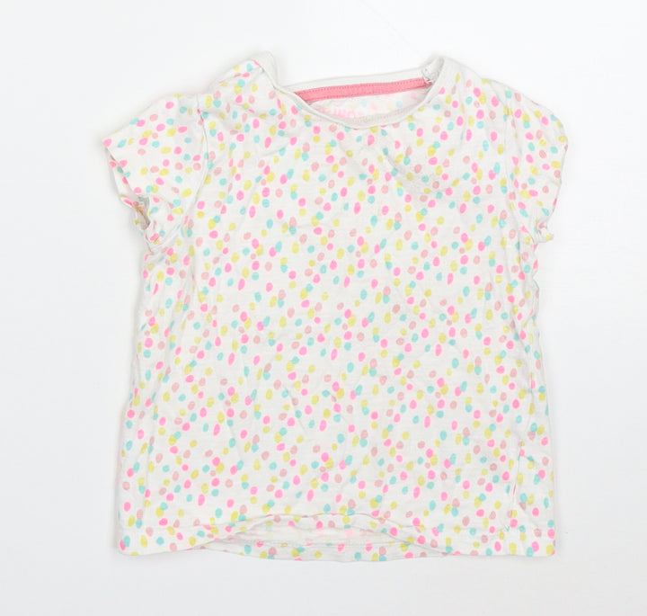 F&F Girls Multicoloured Polka Dot Cotton Basic T-Shirt Size 18-24 Months Round Neck Pullover