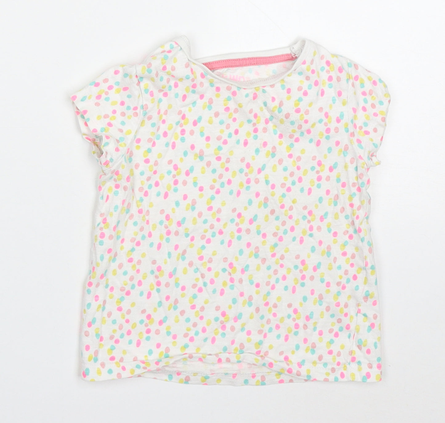 F&F Girls Multicoloured Polka Dot Cotton Basic T-Shirt Size 18-24 Months Round Neck Pullover