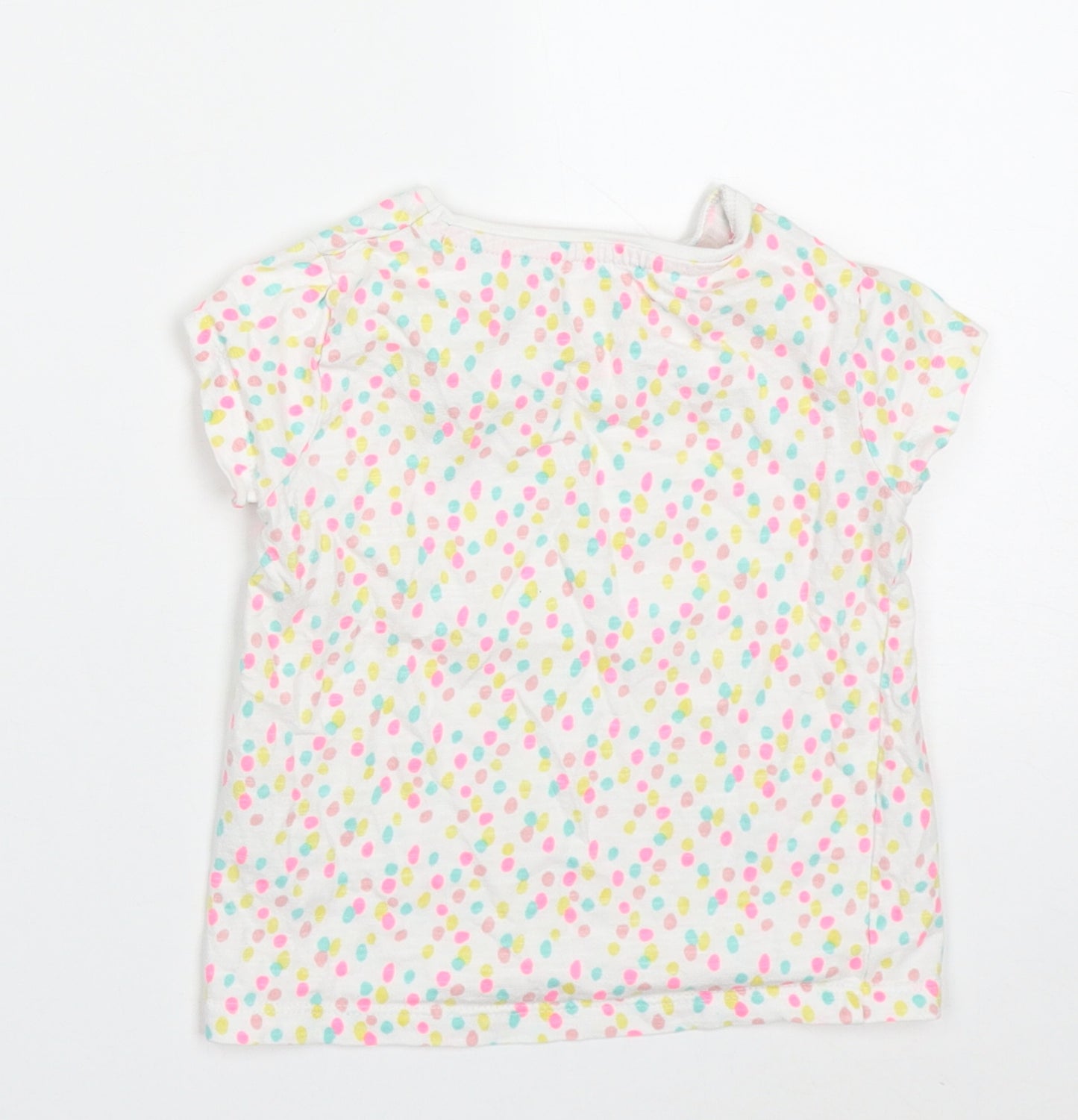 F&F Girls Multicoloured Polka Dot Cotton Basic T-Shirt Size 18-24 Months Round Neck Pullover