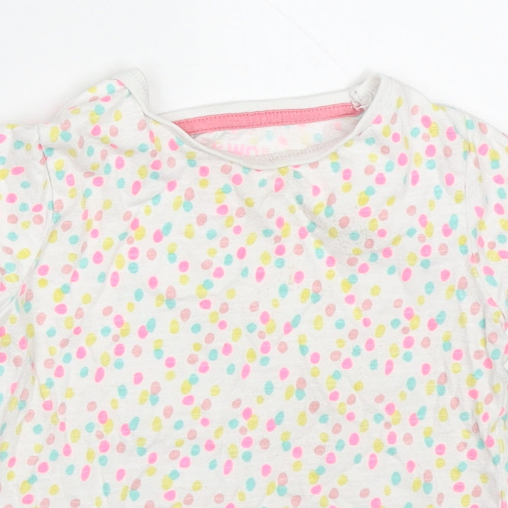 F&F Girls Multicoloured Polka Dot Cotton Basic T-Shirt Size 18-24 Months Round Neck Pullover