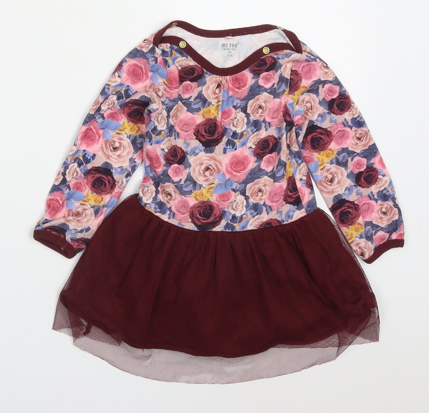 Me Too Girls Multicoloured Floral Cotton Skater Dress  Size 0-3 Months  Round Neck Button