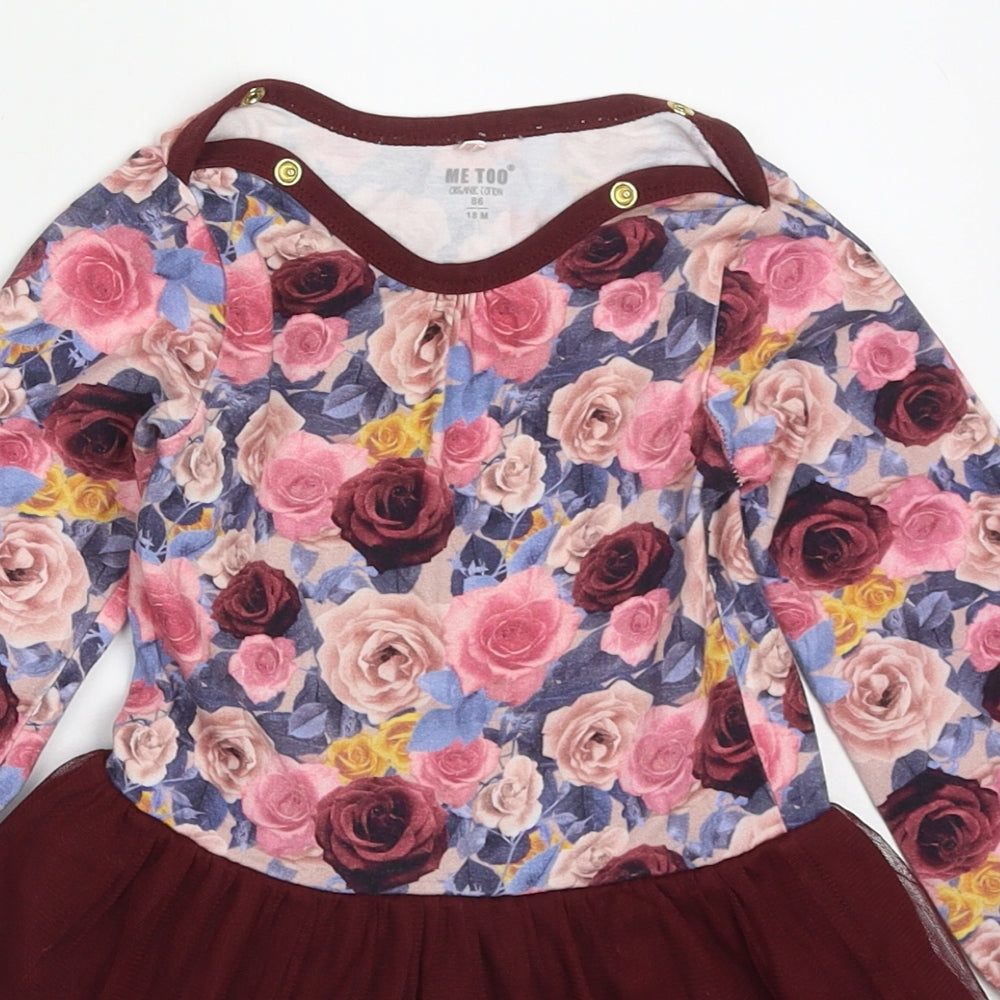 Me Too Girls Multicoloured Floral Cotton Skater Dress  Size 0-3 Months  Round Neck Button