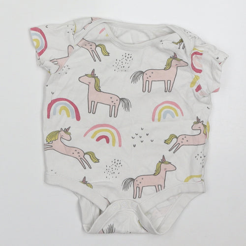 F&F Girls Multicoloured  Cotton Babygrow One-Piece Size 9-12 Months  Button - Unicorns & Rainbows