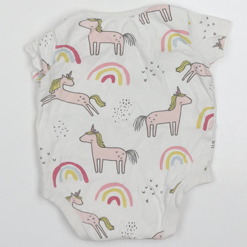 F&F Girls Multicoloured  Cotton Babygrow One-Piece Size 9-12 Months  Button - Unicorns & Rainbows