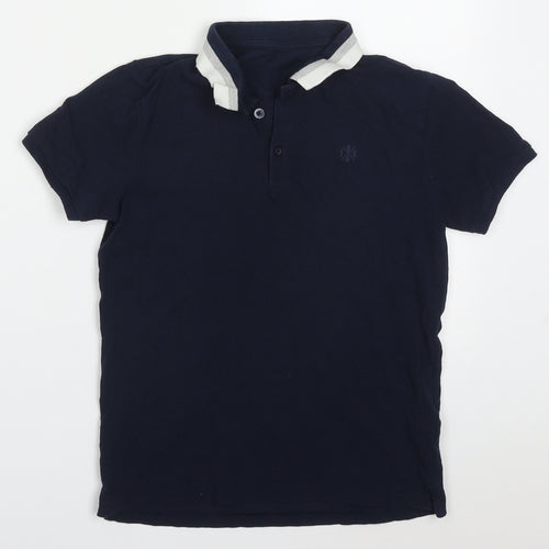 Marks and Spencer Boys Blue  Cotton Basic Polo Size 9-10 Years Collared Pullover