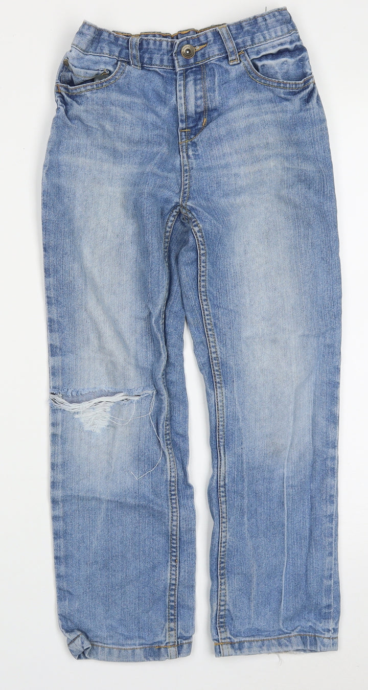 Matalan Boys Blue Cotton Straight Jeans Size 9 Months Regular Button - Distressed Look
