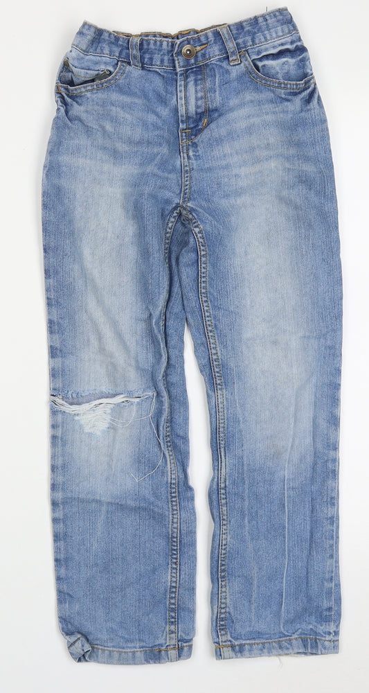 Matalan Boys Blue  Cotton Straight Jeans Size 9 Months  Regular Button - Distressed Look
