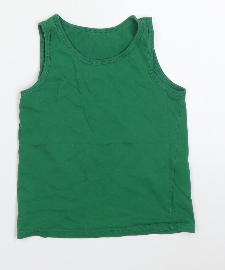 George Boys Green Cotton Basic Tank Size 5-6 Years Round Neck Pullover