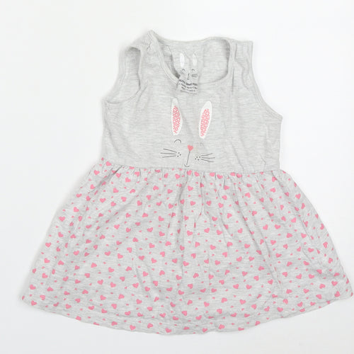 Young Dimension Girls Grey Geometric Cotton Skater Dress  Size 2-3 Years  Round Neck Pullover - Rabbit Hearts