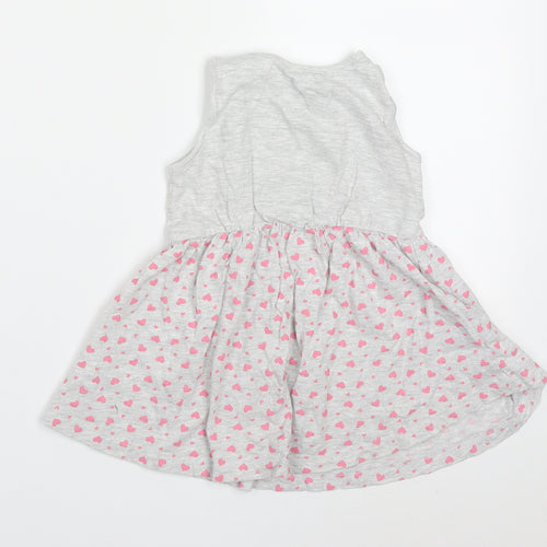 Young Dimension Girls Grey Geometric Cotton Skater Dress  Size 2-3 Years  Round Neck Pullover - Rabbit Hearts