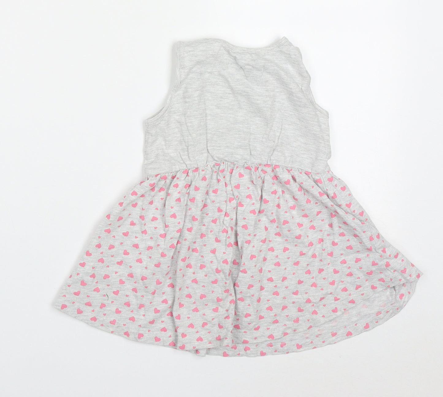 Young Dimension Girls Grey Geometric Cotton Skater Dress  Size 2-3 Years  Round Neck Pullover - Rabbit Hearts