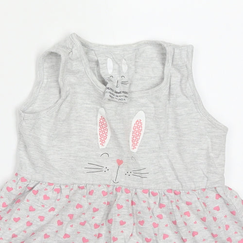 Young Dimension Girls Grey Geometric Cotton Skater Dress  Size 2-3 Years  Round Neck Pullover - Rabbit Hearts