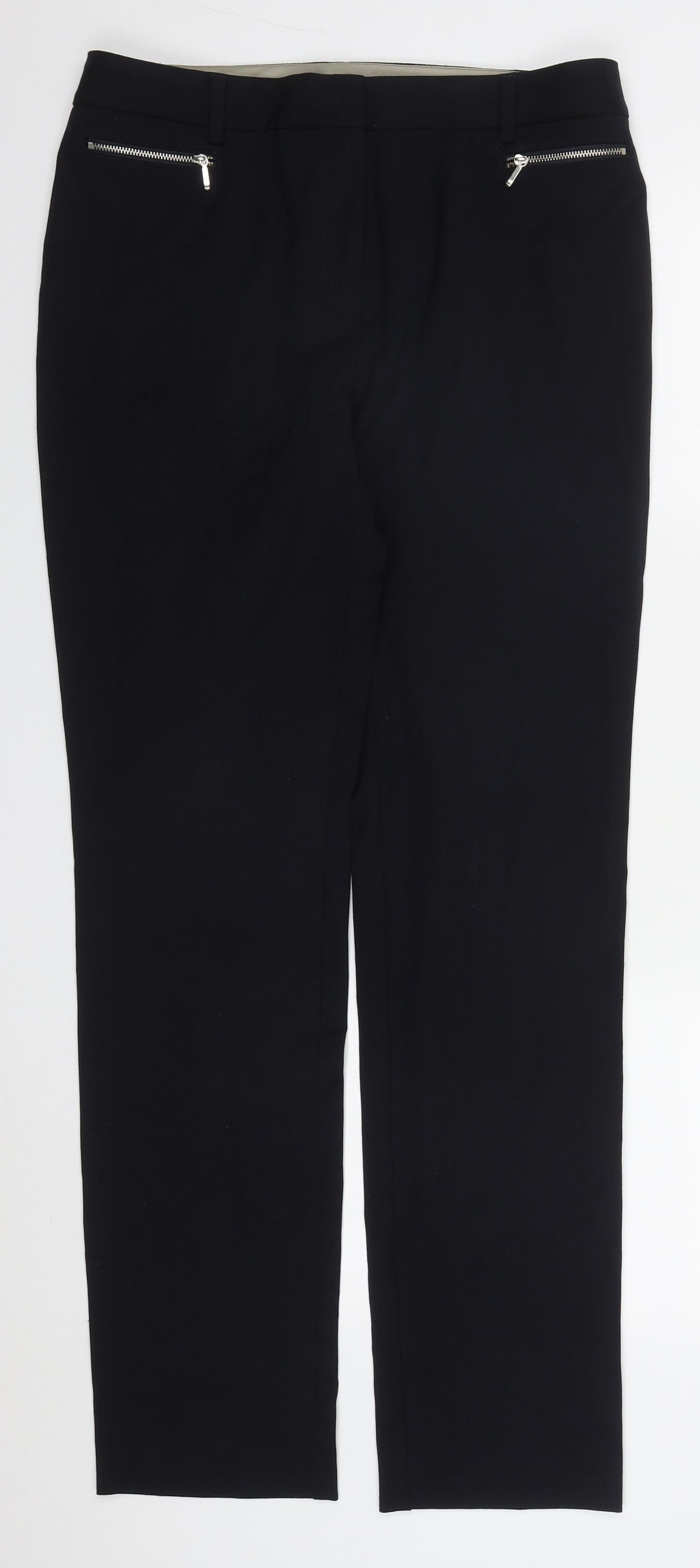 Marks and Spencer Womens Blue  Polyester Trousers  Size 12 L32 in Regular Hook & Eye