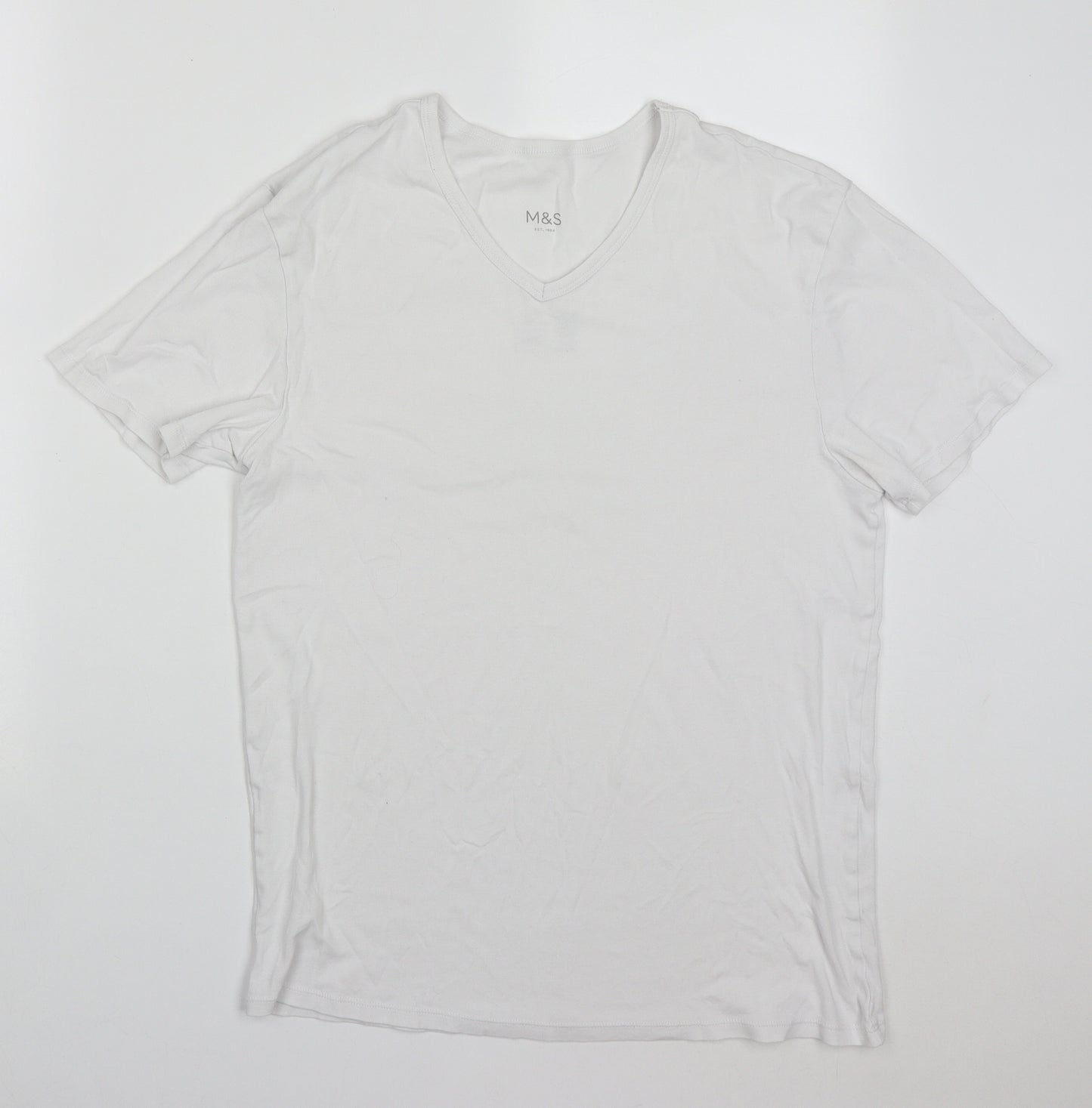 Marks and Spencer Mens White  Cotton  T-Shirt Size M V-Neck