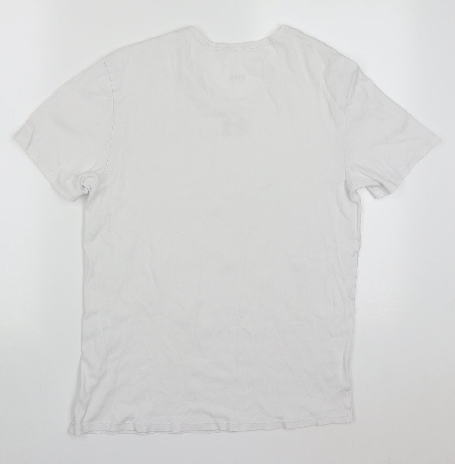 Marks and Spencer Mens White  Cotton  T-Shirt Size M V-Neck