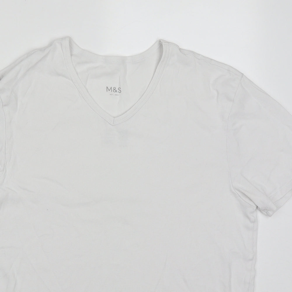 Marks and Spencer Mens White  Cotton  T-Shirt Size M V-Neck
